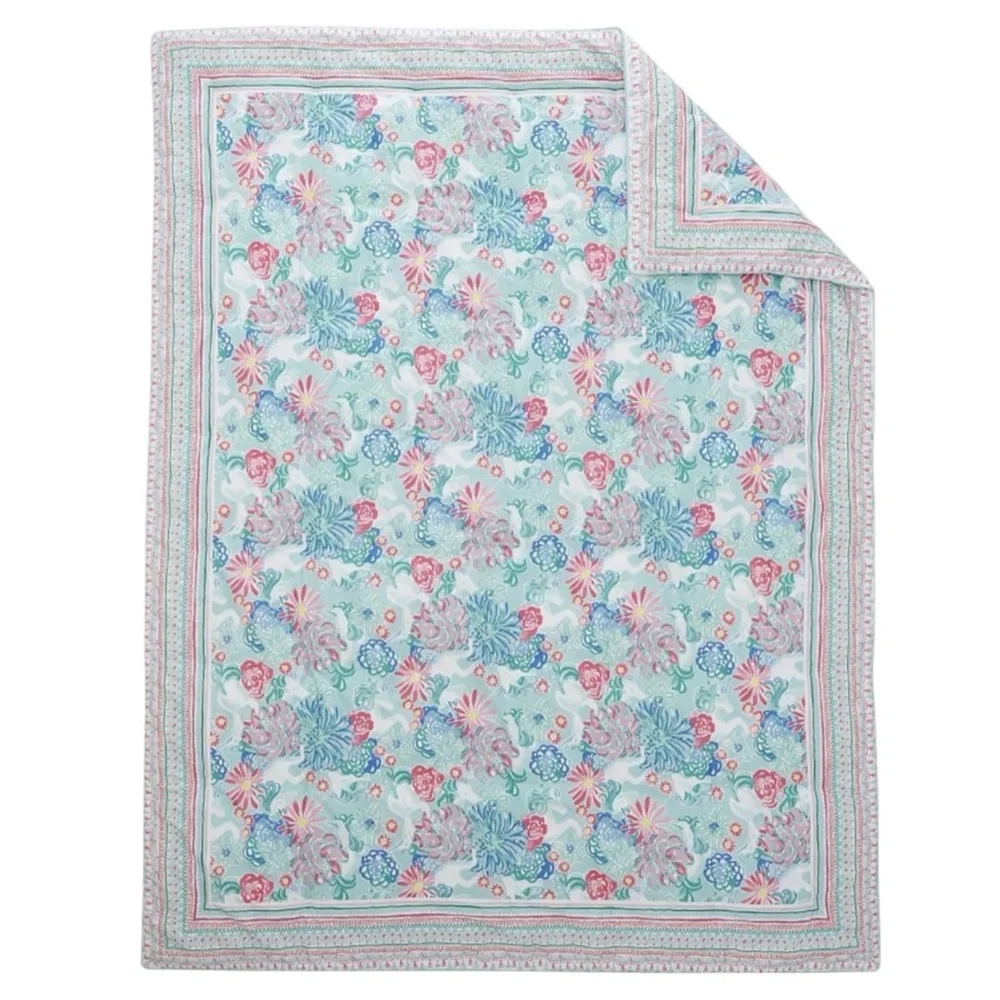 Pottery Barn Kids Teen Lilly Pulitzer Twin Sz Unicorns in Bloom Quilt Comforter